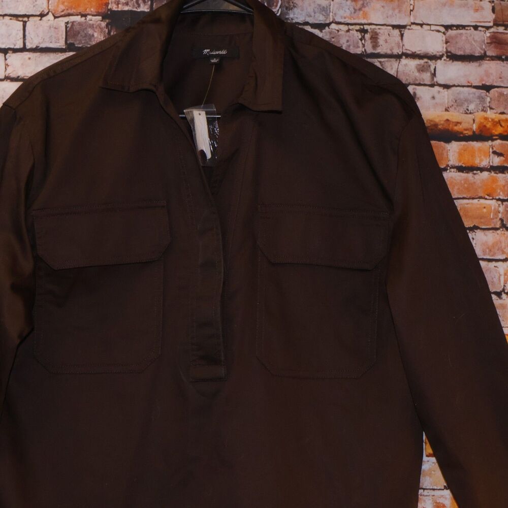 NEW Utility Stretch Slim Shirt Henley Long Sleeves Carob Brown Sz Small